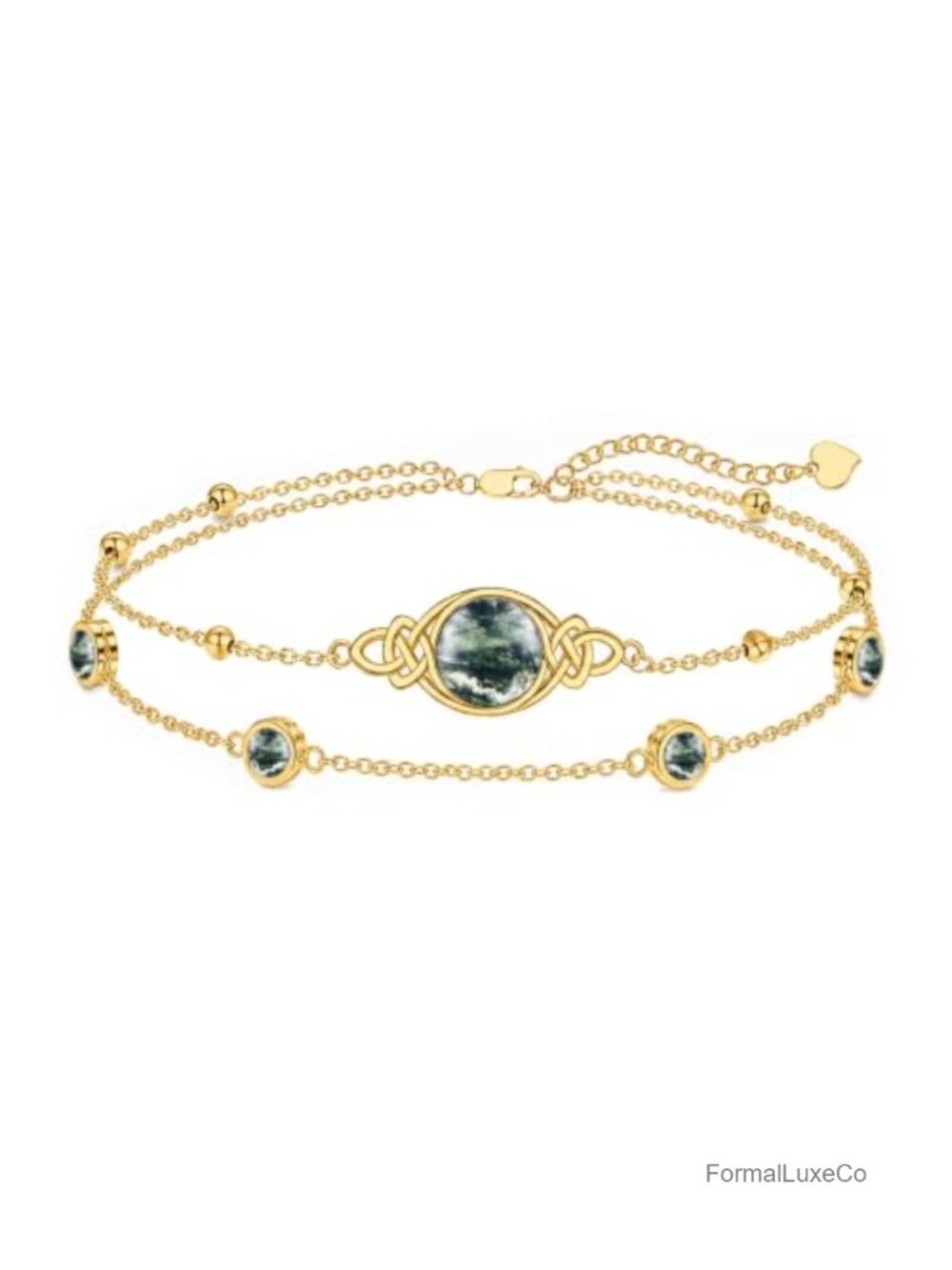 18K Gold Irish Infinity Celtic Knot Layered Anklet Bracelet with Birthstone